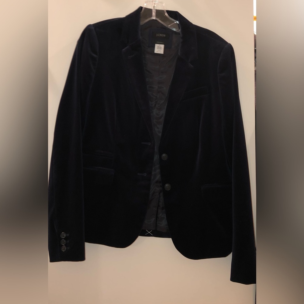 J. Crew Velvet Schoolboy Blazer in Deep Navy Blue
